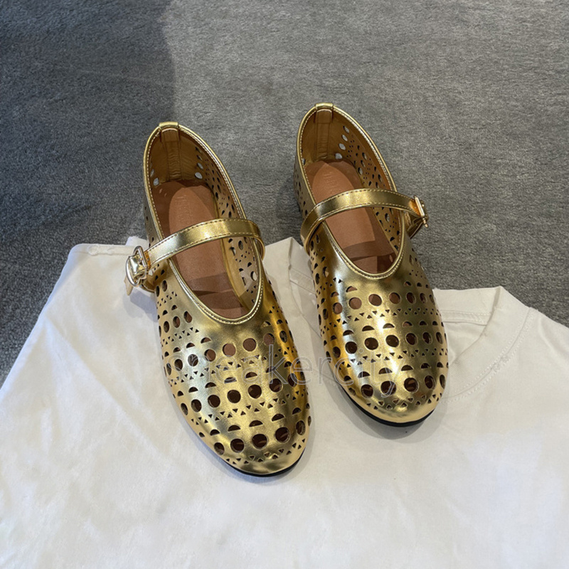 2025 ballet flats heels loafers womens luxury shoes designer spring summer one-line buckle strap shallow mouth cut-outs round toe elegant women dress 
