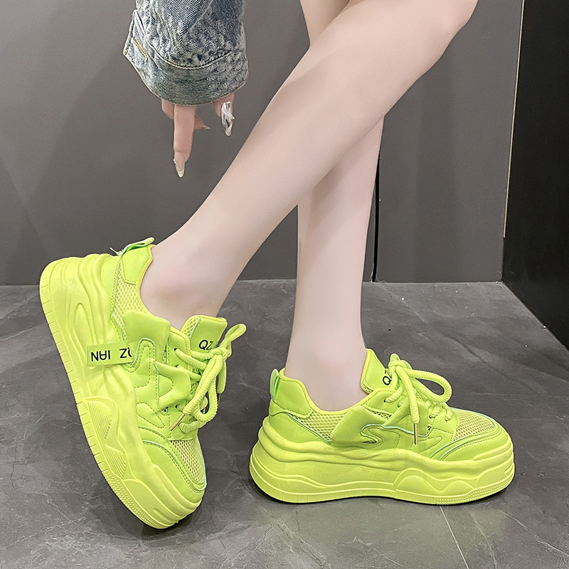 2025 New Summer Casual Shoes Leather Mesh Women's Shoes Thick Bottom Non slip Lightweight Sports Shoes Comfortable outdoor tennis shoes zapatilla
