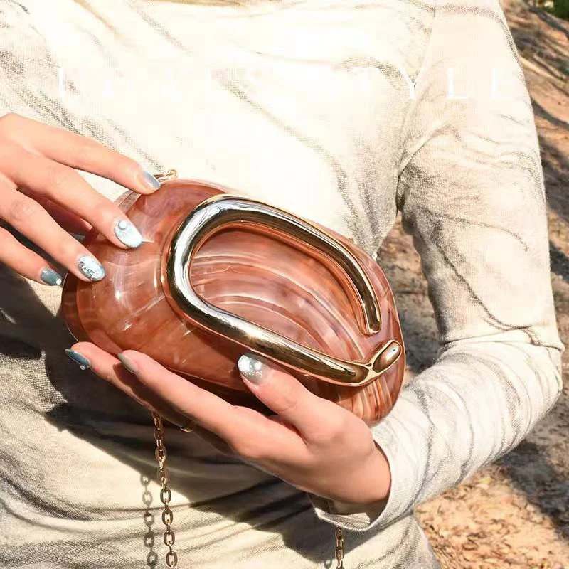 Marble Pattern Acrylic Cluth Bag Gold Handle Finger Grab Bag Fashion Hand-held Crossbody Bag Banquet Evening Purse 250507