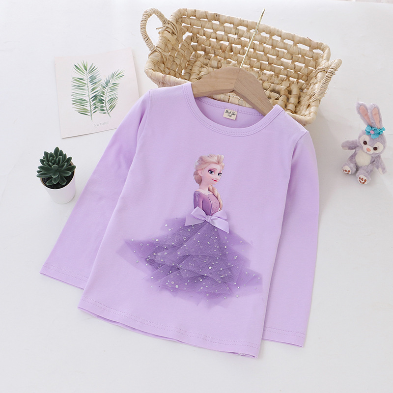 DISNEY Frozen Princess Elsa kids designer clothes Children clothes spring and autumn girl base t-shirt princess top long sleeves