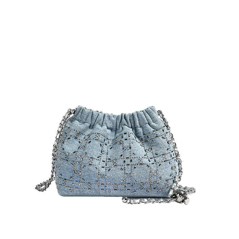 Dinner Bag Dinner Bag Wrinkled Underarm Small Women New Fashionable Denim Bright Diamond Bucket For Autumn And Winter Versatile Chain Crossbody Bag KQ