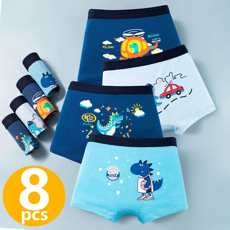 1/4/8 pcs Boys Boxer Briefs Kids Cotton Underwear Boy Underpants Teenager Cartoon Dinosaur Print Soft Children Panties 250508