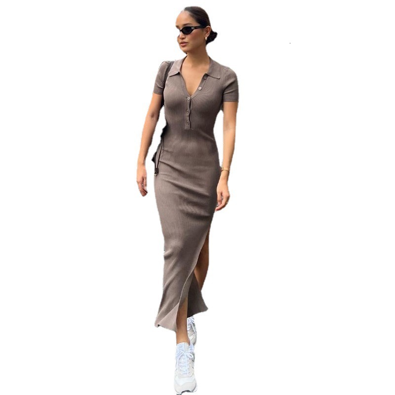 Wind 2022 summer new womens clothing Lapel single breasted split to show leg length slim fit buttock wrap dress (female)