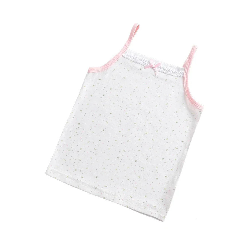 Kids Vest Tank Top Girl Tops Soft Korean Style Cute Cami Tops Wear Pink/Flowered 100-150Yard Toddler Tops Teenage Clothes 250508