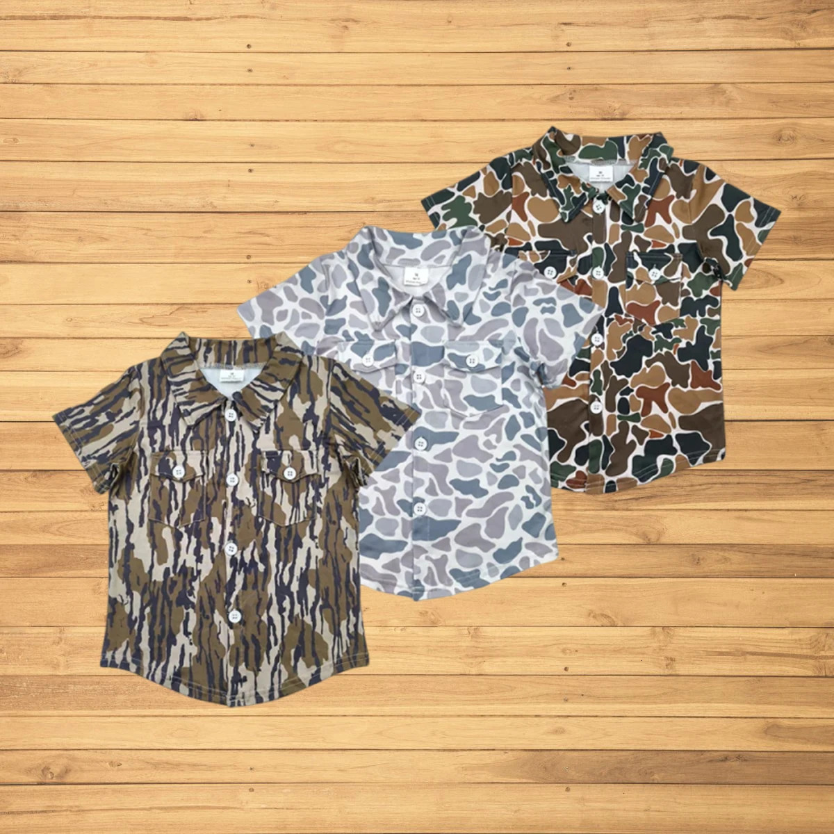 Wholesale summer western boutique children Sibling Baby Boys Western Camo Short Sleeves Button Pockets Shirts Tops 250508