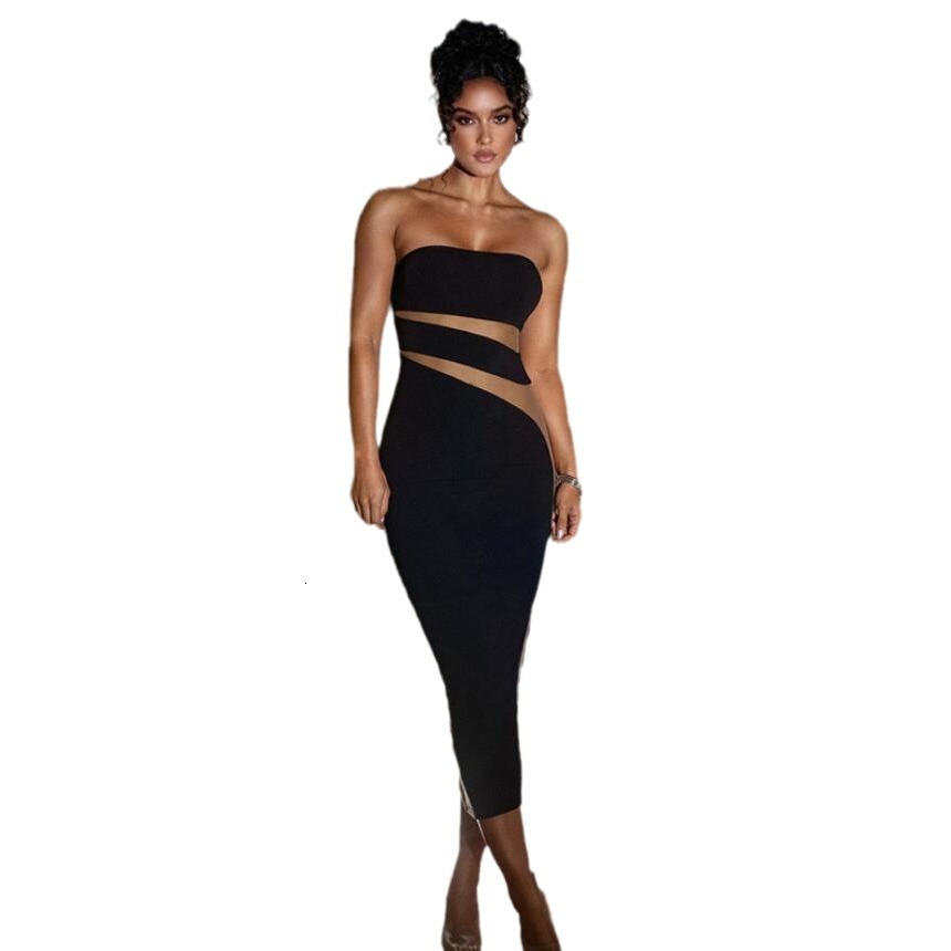 2025 style sexy and fashionable party dress strapless and hollowed out waist hugging slim fit dress