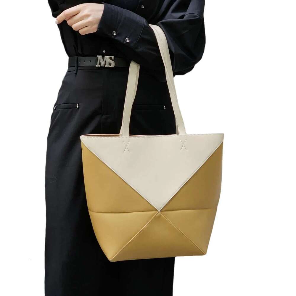 New Fashion Cow Leather Puzzle Foldable Tote Geometric Design Single Shoulder Crossbody Bag Large Capacity Women's Handbag 250607