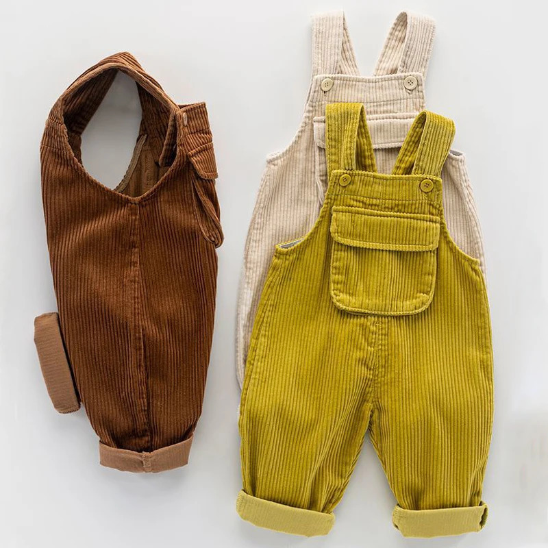 Spring Autumn Corduroy Baby Overalls Trousers Solid Colour Baby Overalls One-piece Childrens Overalls Boys Girls Casual Pants 250508