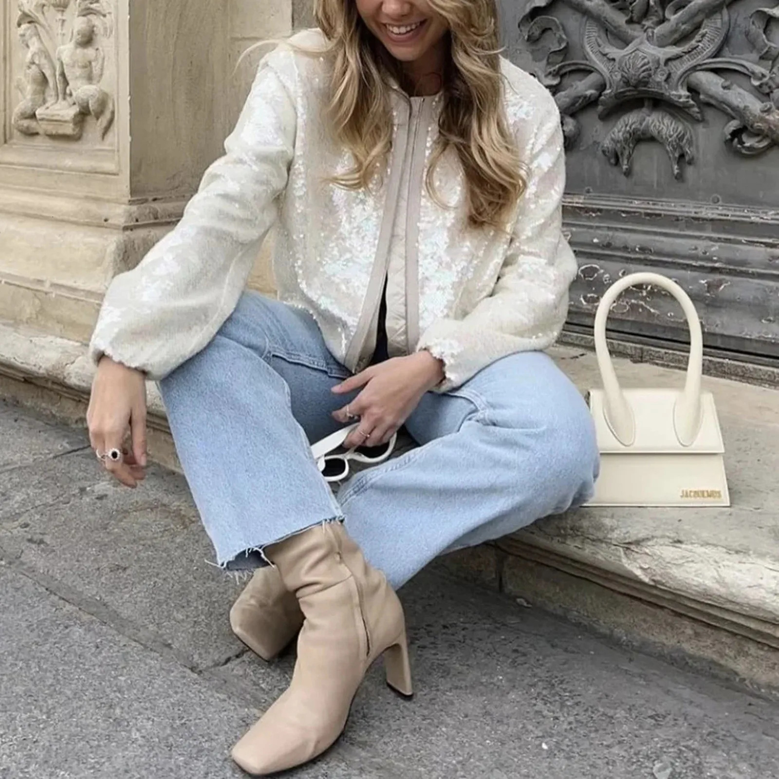 Womens fashionable round neck solid color sequin shorts casual lightweight open top dress party evening dress 250427