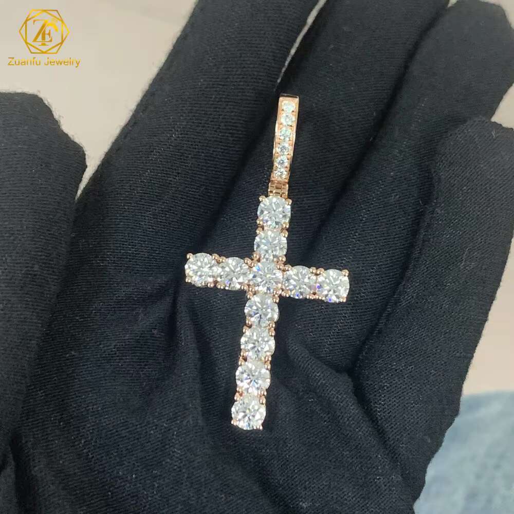 Hiphop Jewelry Iced Out Cross Pendants Pass Diamond Tester 5.0mm VVS Diamond Mossanite Pendant S925 Silver Moissanite Pendant