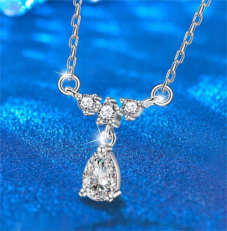 925 Sterling Silver Moissanite Teardrop Necklace for Women, Simple & Elegant, Tassel Design, High-End Look