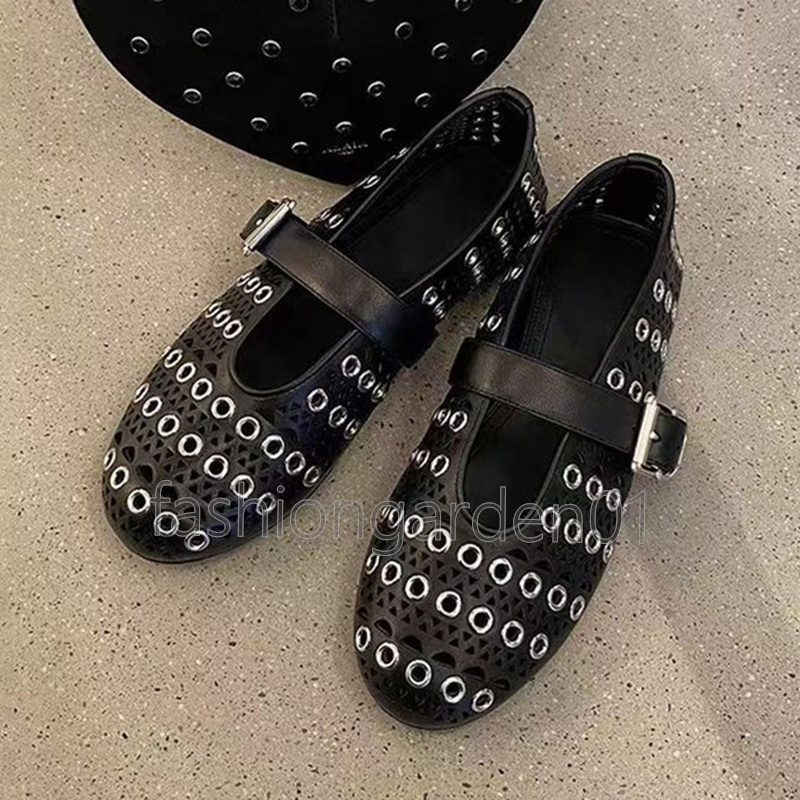 2025 free shipping loafers womens ballet flats heels Hollowed-out metal ring mary jane shoes shallow mouth round toe luxury shoes spring summer dress 