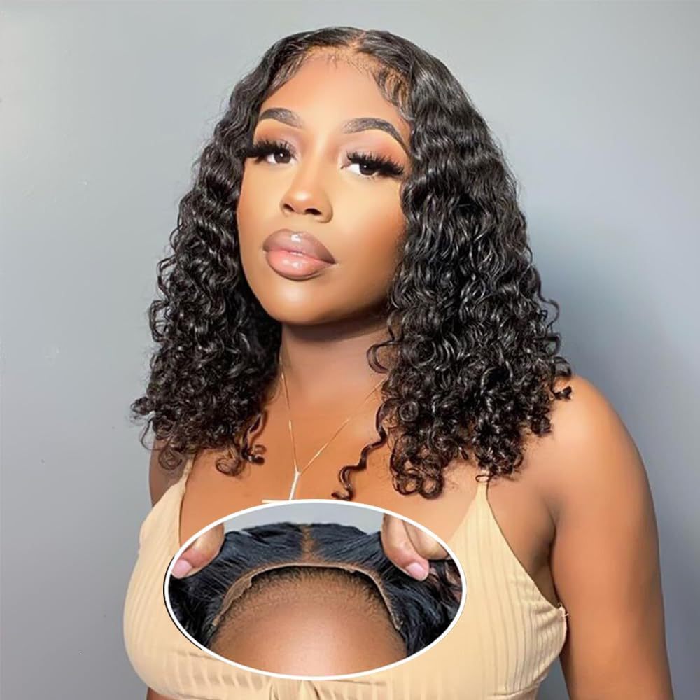 wig New with black short curly hair artificially wrapped tube small curly hair short headband