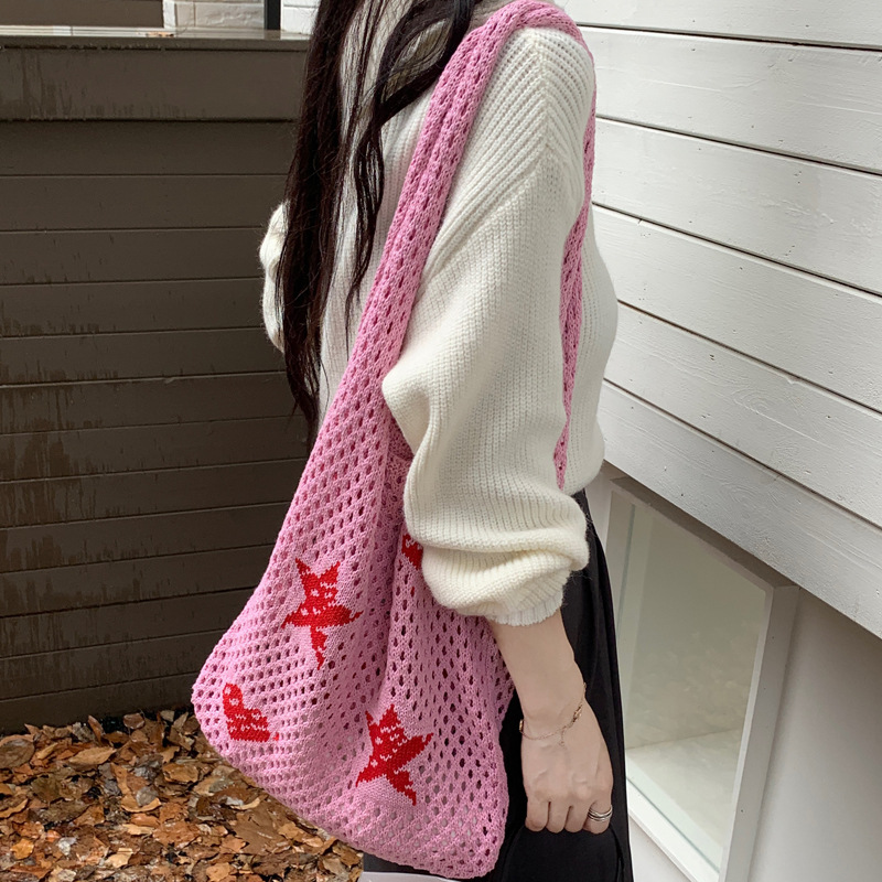 Cross-border European-style single-shoulder bag for women, underarm bag, knitted tote bag, 2024 new model, Korean-style versatile knitted bag
