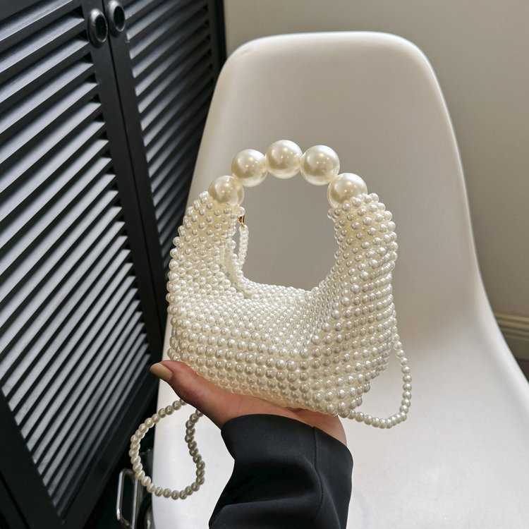 French hollowed out fairy pearl bag, socialite handmade woven beaded handbag, Boston handheld vacation bag