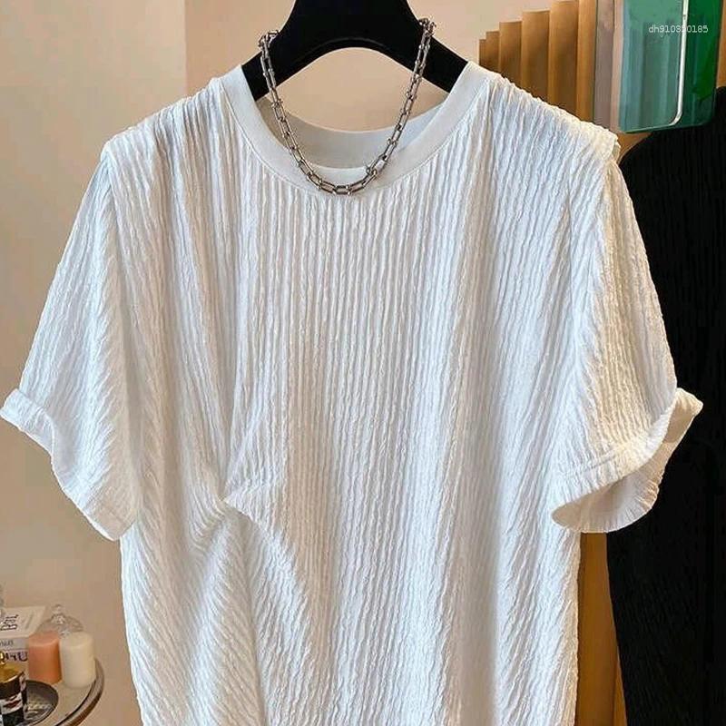 Men's T Shirts Summer Clothing Luxury Korean O Collar T-shirt Streetwear Leisure Short Sleeve Solid Color Retro Fashion Textured