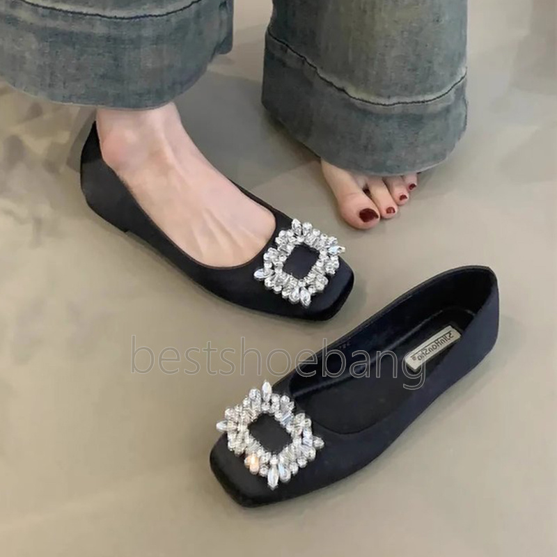 2025 designer ballet flats heels loafers womens spring summer new shallow mouth mary jane shoes luxury sandals fashion rhinestone glitter satin weddin