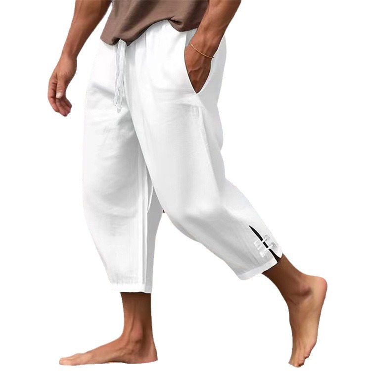 Men's elegant fashion buckle cuff linen trousers and ankle trousers men's casual sweatpants 2025s hot