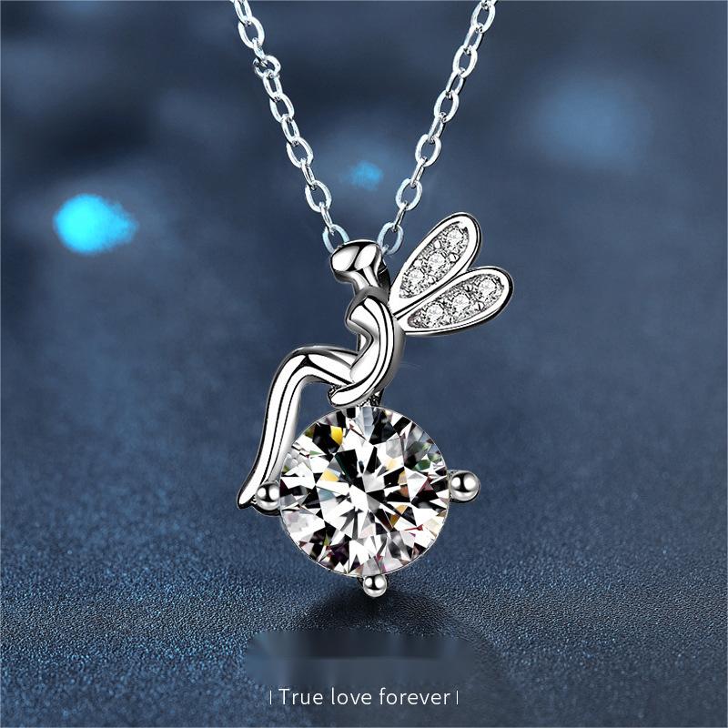 925 Sterling Silver Moissanite Fairy Necklace for Women - Versatile Niche Pendant, Collarbone Chain Accessory