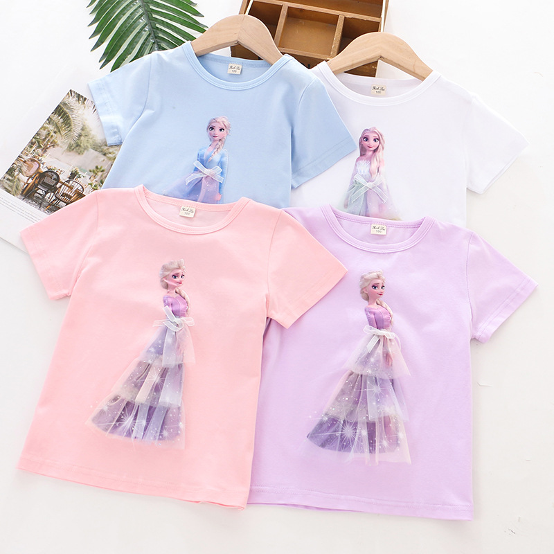 DISNEY Frozen Princess Elsa kids designer clothes toddler designer clothes baby clothes Children summer girl T-shirt princess.