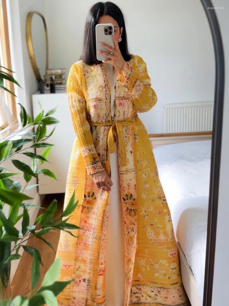 Ethnic Clothing Abaya Ramadan 2025 Evening Formal Robe For Women Casual Elegant Dubai Pleated Long Sleeve Cardigan Trench Coats free shippin