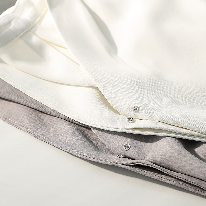 GY180 Spring new style mature V-neck French long-sleeved shirt female professional commuting interview gray white top
