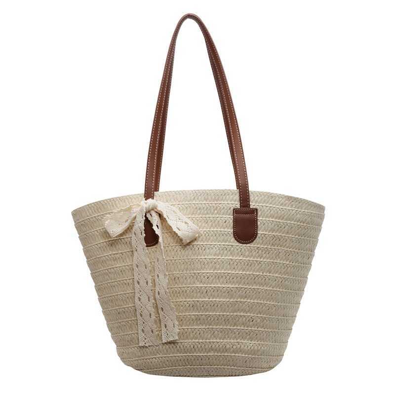 French style artistic beach grass woven shoulder bag for women with a sense of luxury, large capacity for versatile commuting, vegetable basket tote b