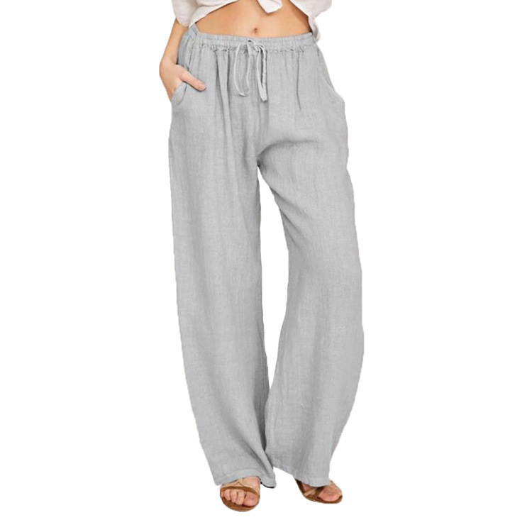 Loose casual pants trend pocket drawstring wide leg versatile long pants