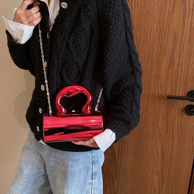 MOODS Golden Cylinder Evening Clutch Bags For Women Wedding Dinner Party Chain Crossbody Bag Designer Purses And Handbags