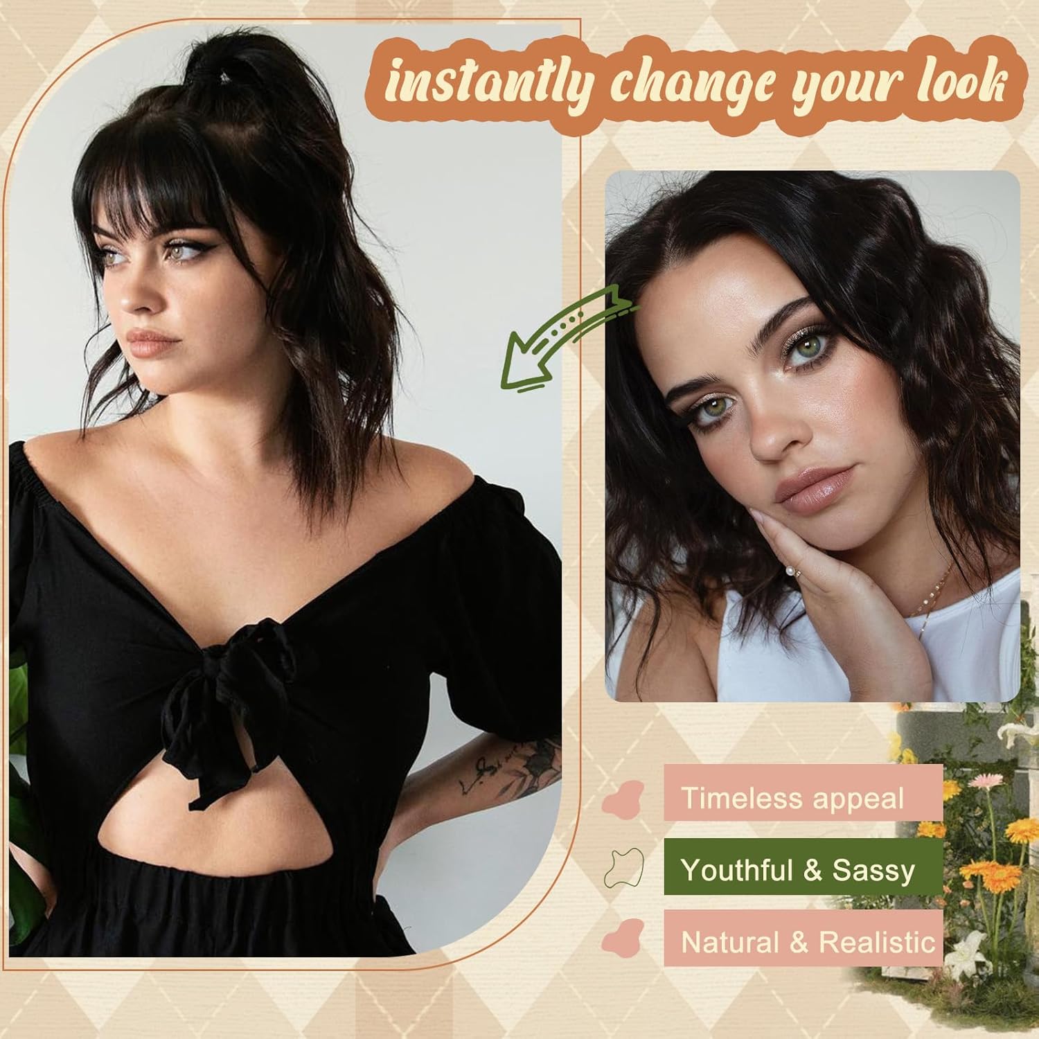 YK 100% real person hair clip style bangs full face shape suitable for curved bangs with temples suitable for daily wear with flowing air bangs