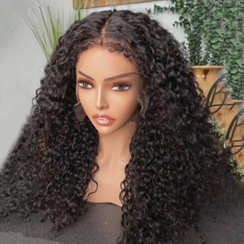 wig New black split wig tube wrapped small curly hair wig front lace synthetic headband