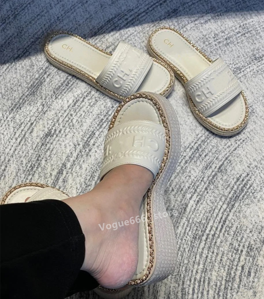 2025 New Famous brands Platform Wedges Slippers Summer Peep Toe Heels Designer Shoes Woman Super High Design Female heel Sandals cha Slide 2c