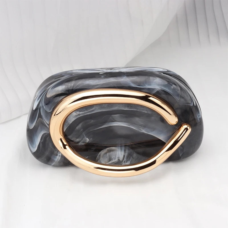 Marble Pattern Acrylic Cluth Bag Gold Handle Finger Grab Bag Fashion Hand-held Crossbody Bag Banquet Evening Purse 250507