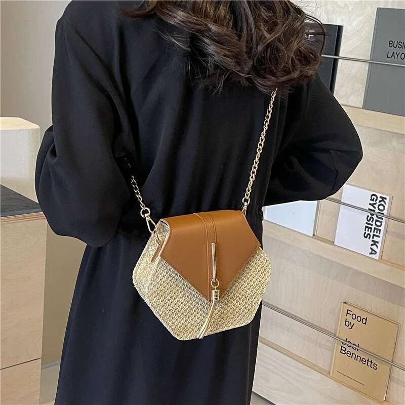 ddmy and Women Straw Leather Tote Handbag Lady Summer Rattan Shoulder Girls Handmade Woven Beach Crossbody Bag