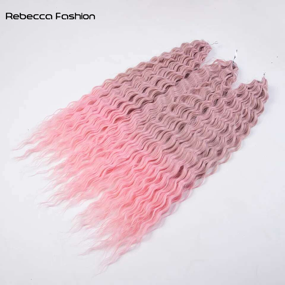 Rebecca Fashion Hair Synthetic Hair Water Wave 24Inch Braid Hair Twist Crochet Hair Black Ombre Pink Deep Wave Braiding Hair Extension Cosplay