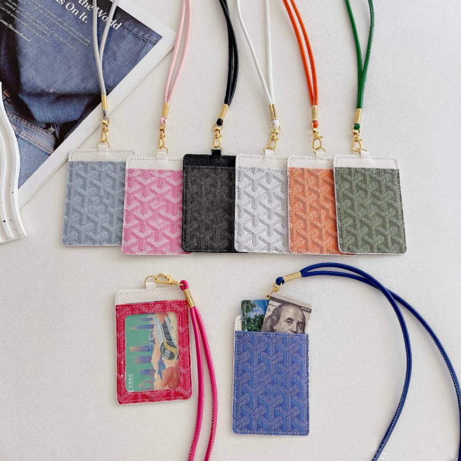 Badge Holder Designers Lanyards for Name Tags Work card key ring Keychain Fashion Women Men Credit Card Holder Coin Purse Ring wallet 8 Colors