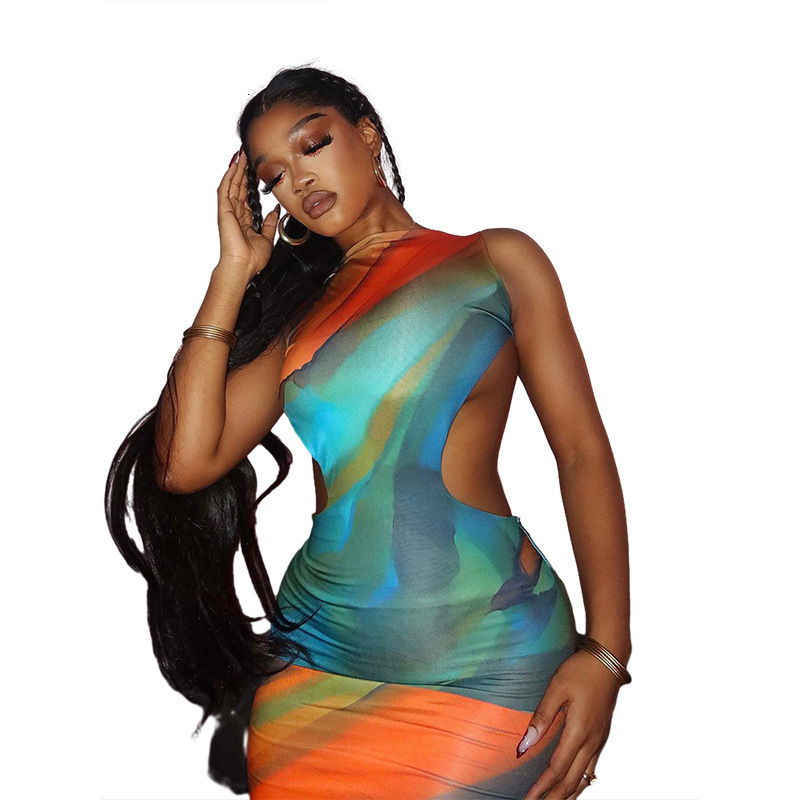 2024 Spring/Summer New Womens Street Fashion Gradient Round Neck Sleeveless Open Backpack Hip Dress