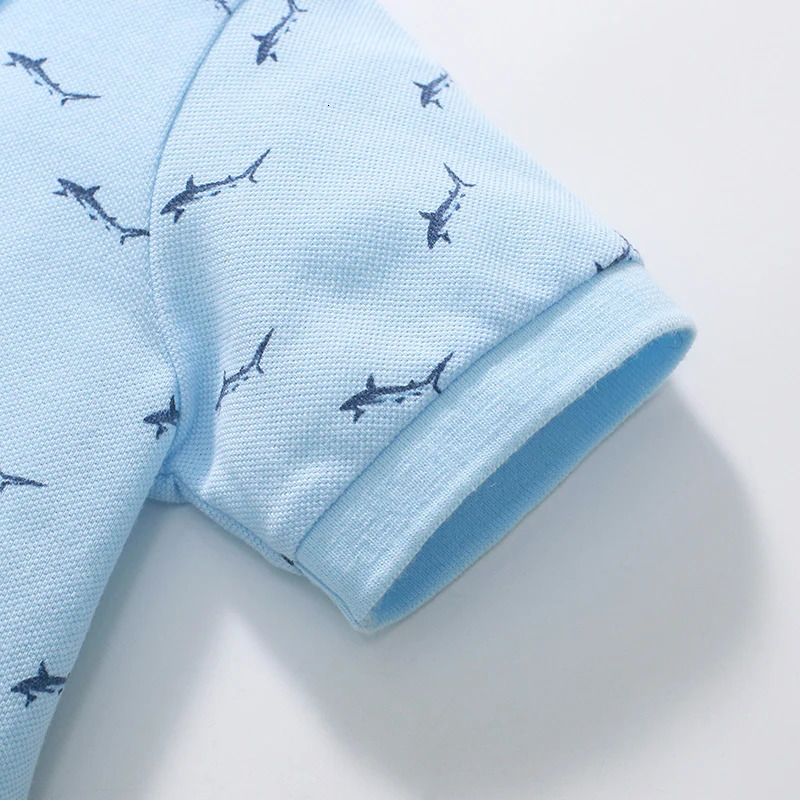 Little maven Childrens Clothing T shirts Summer Cartoon Sharks Polo Shirts Baby Boys Casual Kids Clothes Cotton 250508