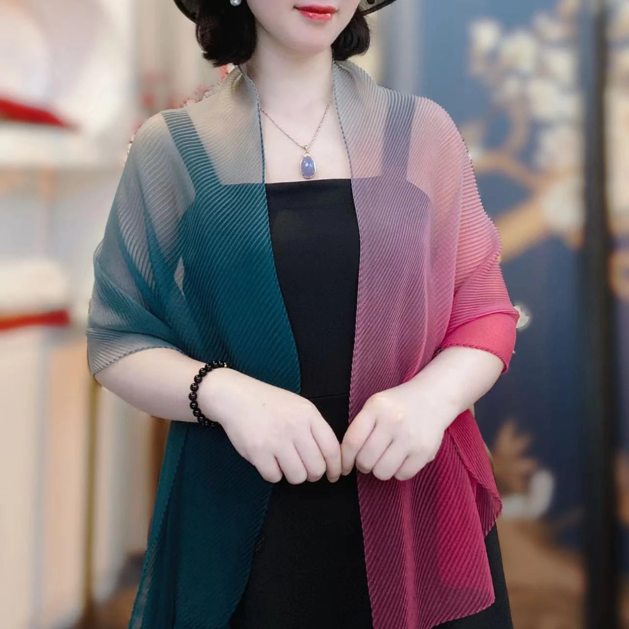 K655 Rainbow gradient pressure wrinkle scarf for women new irregular summer light and breathable neck protection air conditioning scarf shawl for two 