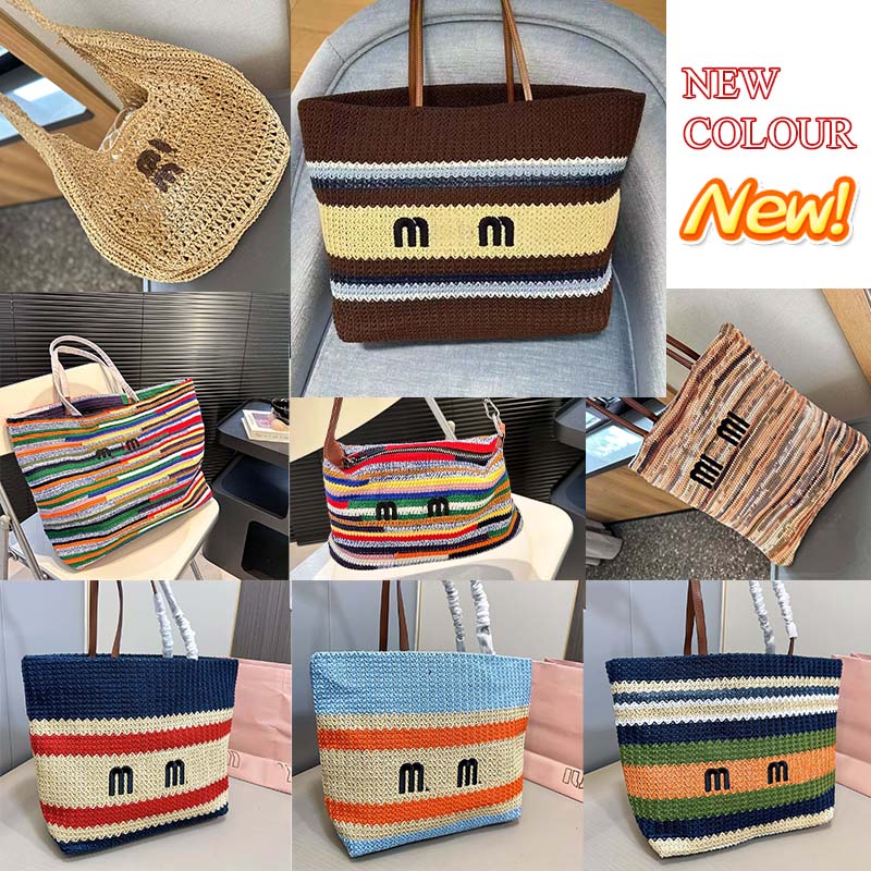 Beach Bag Designer Bag Tote bag Straw Bag Summer Travel Shopping bag Handbags Hollow Out Woven Letter Shoulder bags Casual Vacation Purse blue chain
