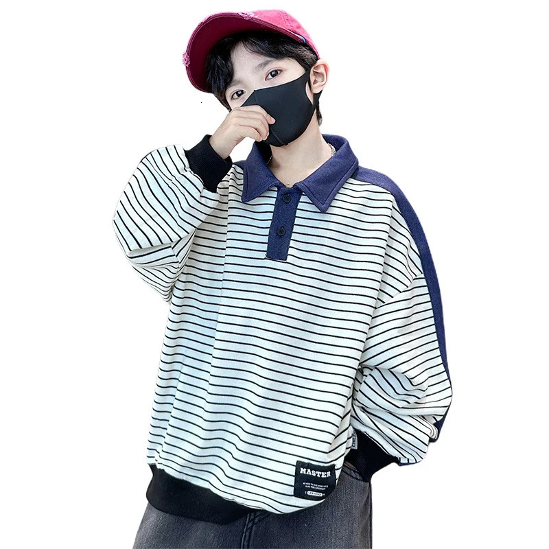 Korean Japanese Kids Long Sleeve Polo Shirt for Boy Teens Casual Stripe Polo Sweatshirt for Boy and Adults 5 7 9 11 13 14 Years 250508