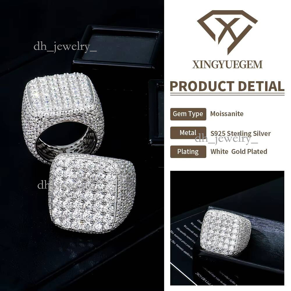 Moissanite Iced-out Square Ring Sterling Sier White Gold Plated Factory Wholesale Vvs D Hip Hop for Men Pass Dia Test