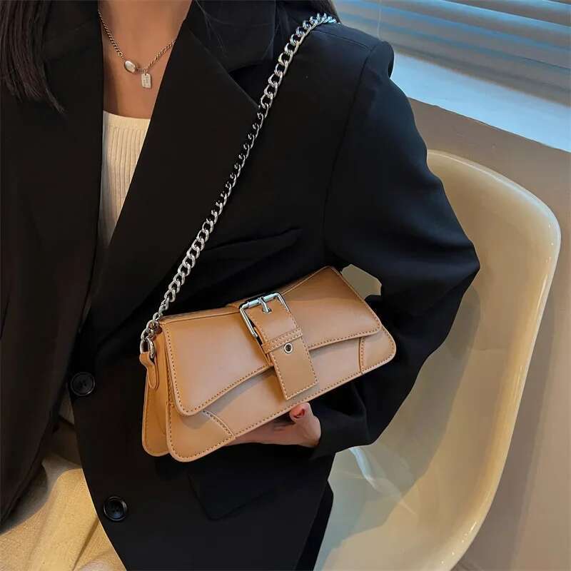 Chain Shoulder Side Small PU Leather Handbag And Wallet Vintage Brand Lady Flap Crossbody Sling Bag