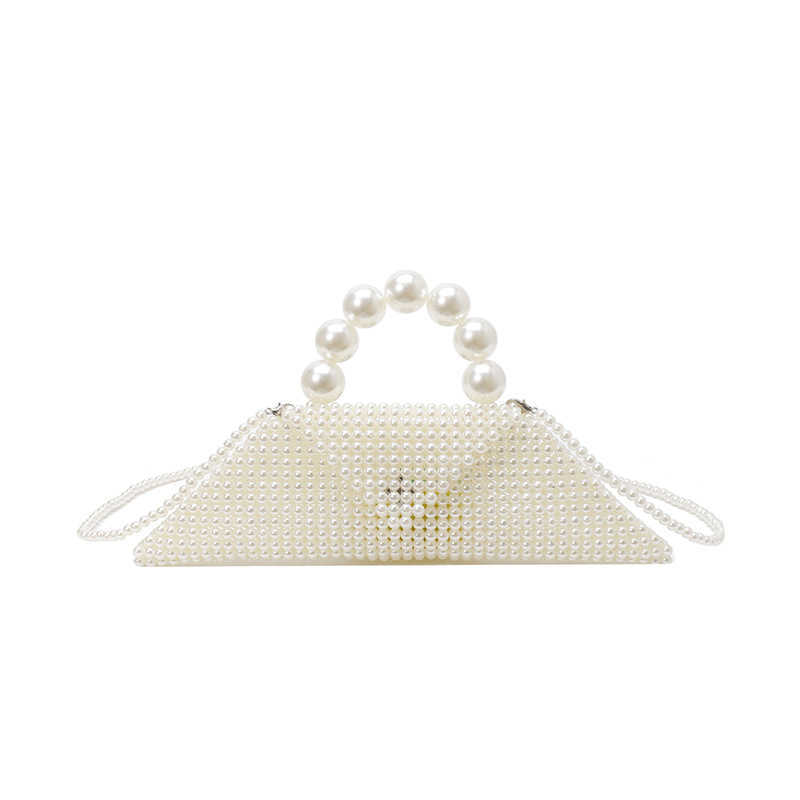 Handheld Pearl Bag for Women 2025 New Spring/Summer Fashion Knitted Pearl Small Square Bag with Western Style and Temperament Single Shoulder Bag