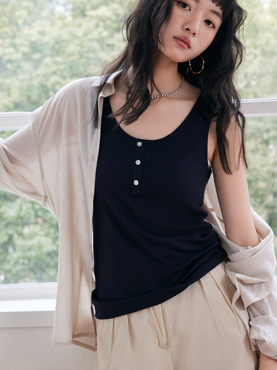 HL300 Spring and summer small camisole women's new linen button vest skin-friendly inner bottoming shirt