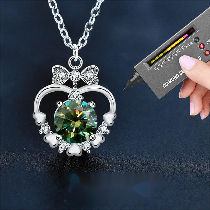 Trendy Bridal Accessory - Lustrous Moissanite Accented Heart Pendent by Precious 925 Silver Chain