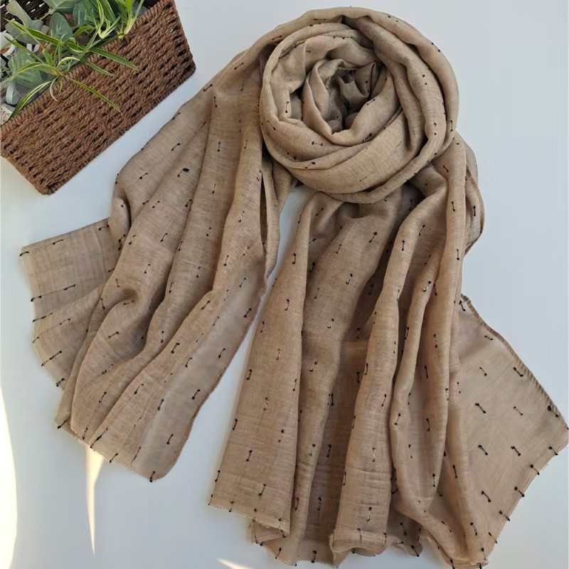 T656 autumn and winter new solid color positive and negative dot cut flower polyester cotton scarf men and women literary retro dirty dyed thin shawl 