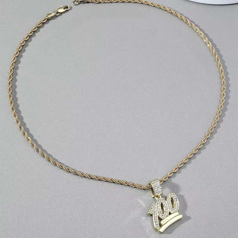 Stainless Steel Inlaid Zirconia Diamond 100 Full Basketball Frame Necklace Twisted Rope Chain Sports Men and Women Jewelry