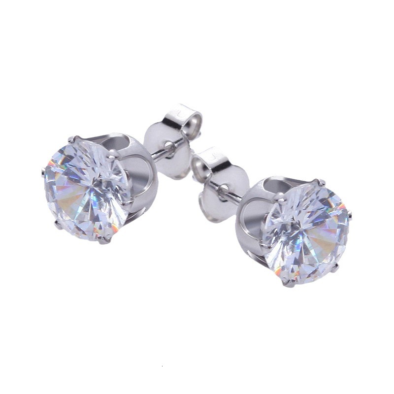 Xinghezhuan 316 stainless six claw crown zircon small earrings, simple titanium steel super sparkling ear bone earrings