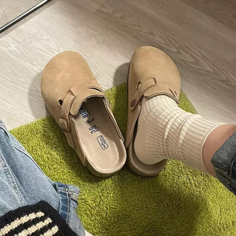 hot Evshine Fashion Sliding with Foot Mat Wide Summer Mens Cork Mule Cow Fleece Face Womens Treasure Head Clogs